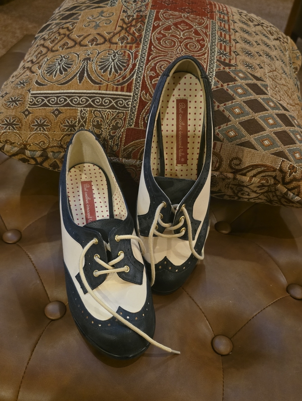 Two-Tone Black and Bone Women's Oxford Spectator Shoes